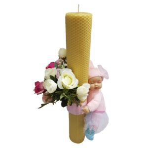 Lumanare pentru botez din ceara naturala de albine, 41cm/6cm