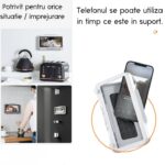 Suport pentru telefon de dus anti-aburire, rezistent la apa, cu rotatie de 360°, suport de montat pe perete, pentru baie, oglinda de perete, cada, bucatarie, Alb - imagine 2