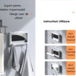 Suport pentru telefon de dus anti-aburire, rezistent la apa, cu rotatie de 360°, suport de montat pe perete, pentru baie, oglinda de perete, cada, bucatarie, Alb - imagine 3