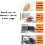 Suport pentru telefon de dus anti-aburire, rezistent la apa, cu rotatie de 360°, suport de montat pe perete, pentru baie, oglinda de perete, cada, bucatarie, Alb - imagine 5